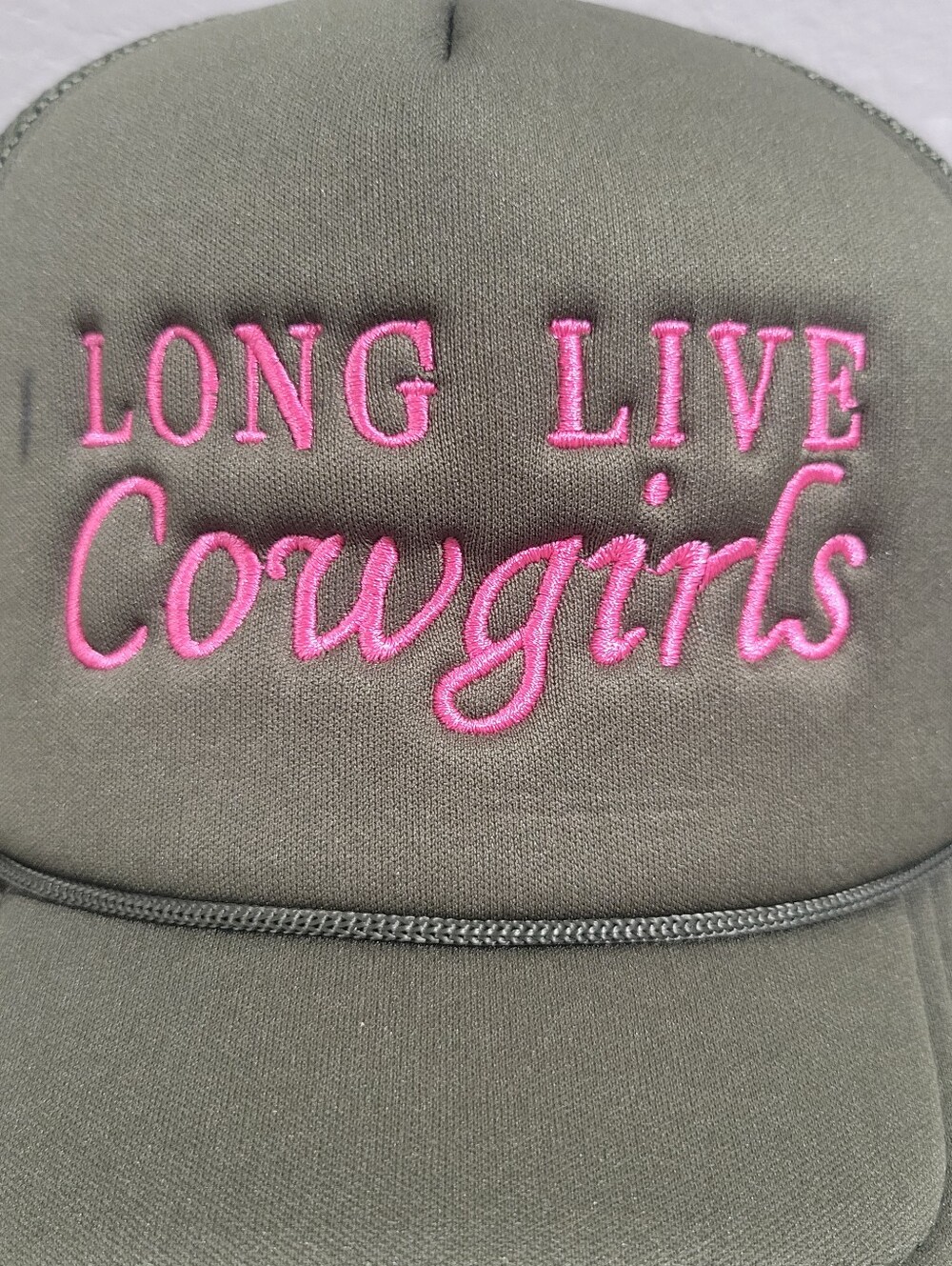 Long Live Cowgirls Army Green Embroidered Foam Adjustable Trucker Hat One Size - Picture 8 of 8